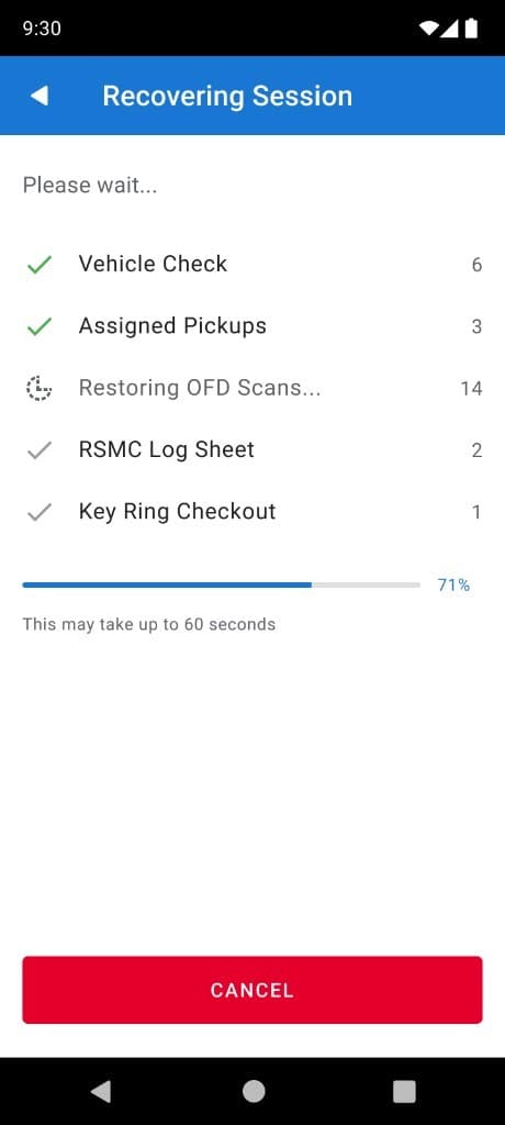 DIA session recovery screen 2