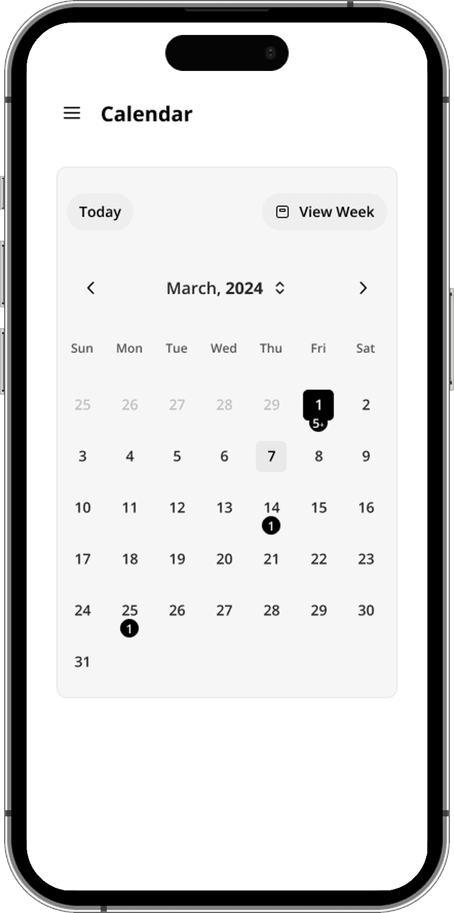 Monthly interactive calendar grid