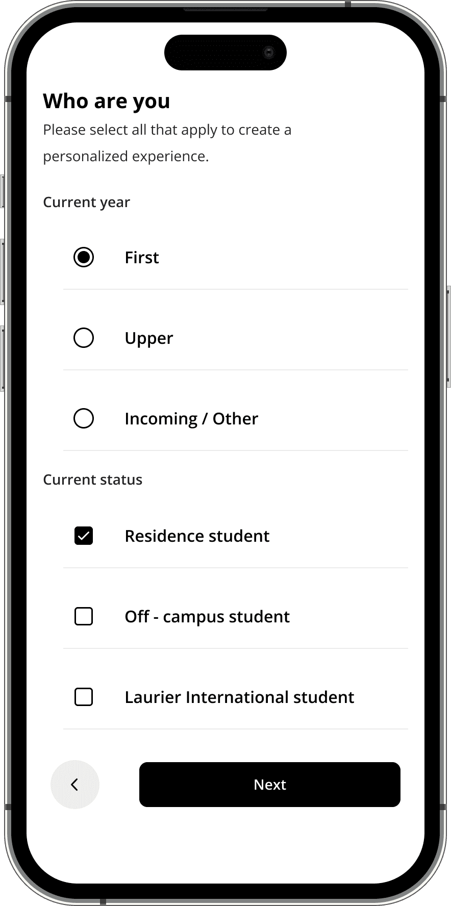 Student onboarding: year and student status