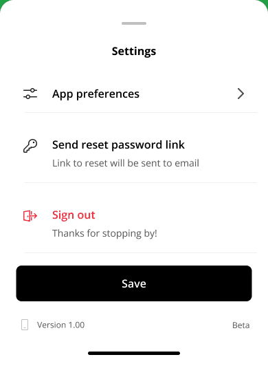 Admin settings bottom sheet modal