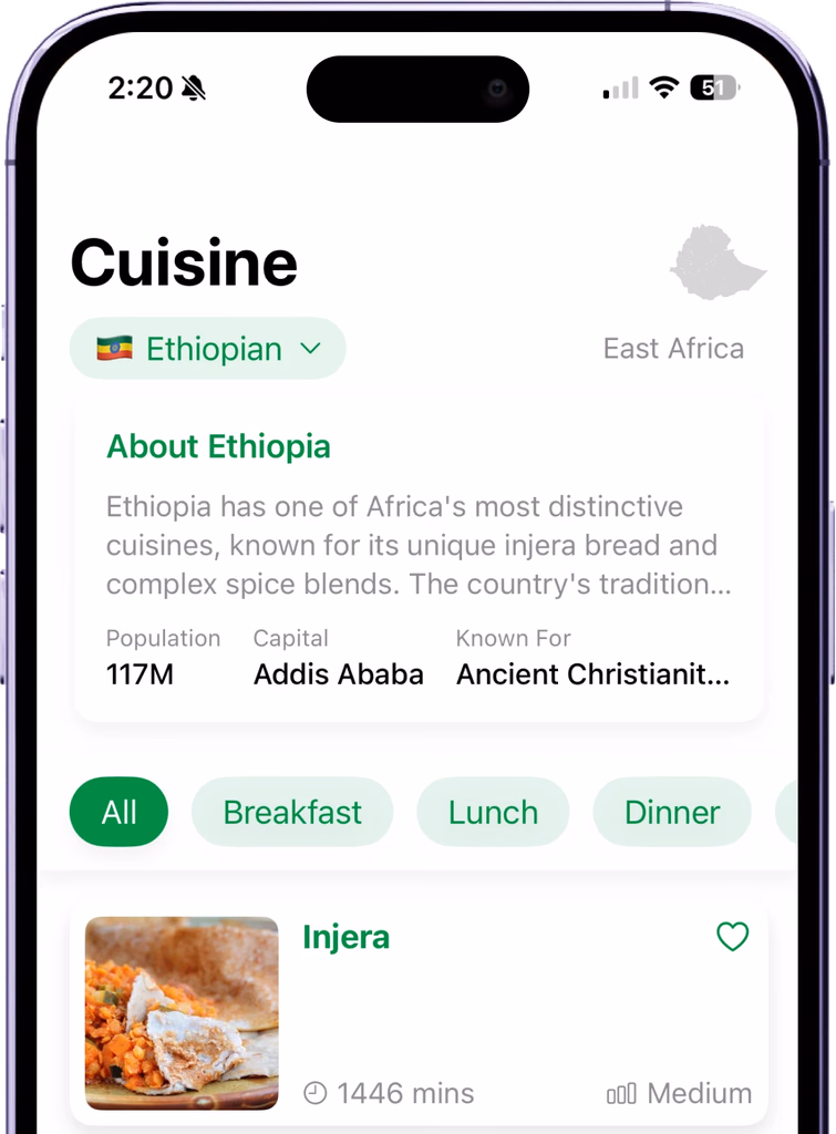 Cuisine discovery interface exploration in a device mockup