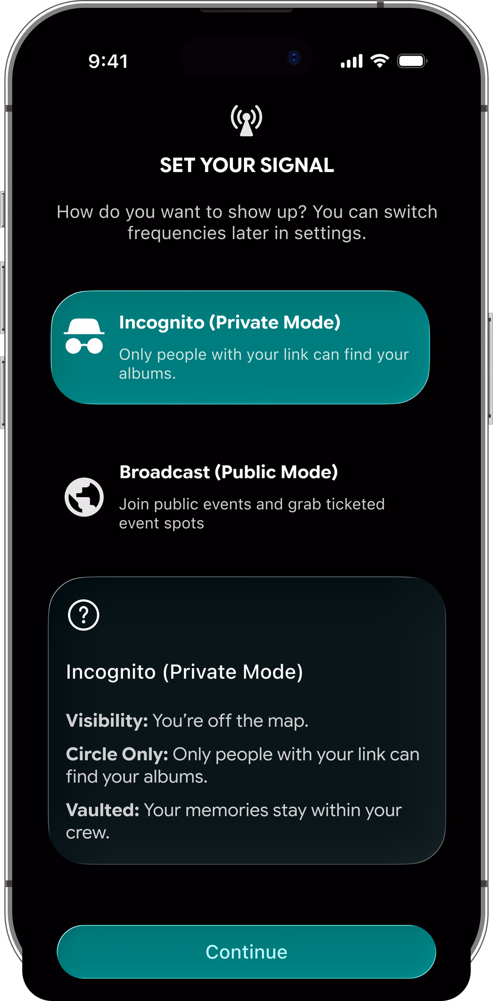 Private and public sharing interface exploration in a device mockup