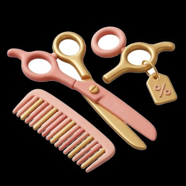 3D clay salon shears and comb with commission calculation tag