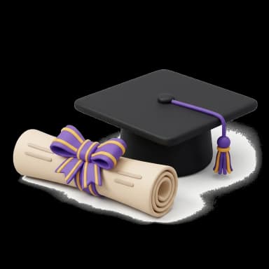 3D clay graduation cap and university diploma scroll