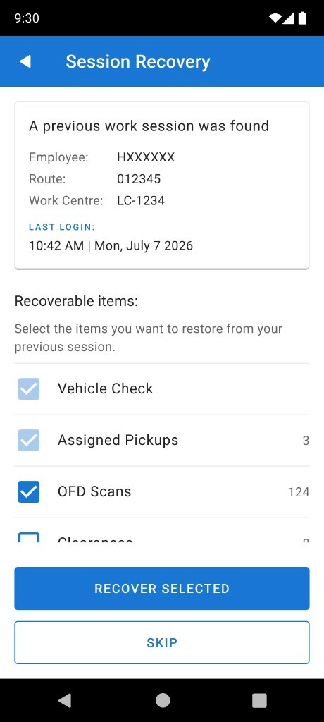 DIA Mobile: Choose which work to recover