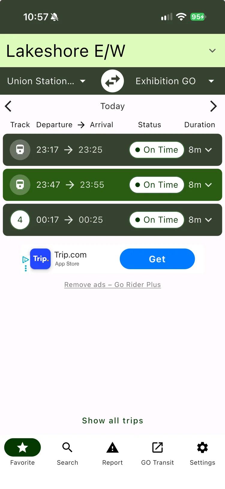 GO Rider Train Schedules competitor schedule screenshot
