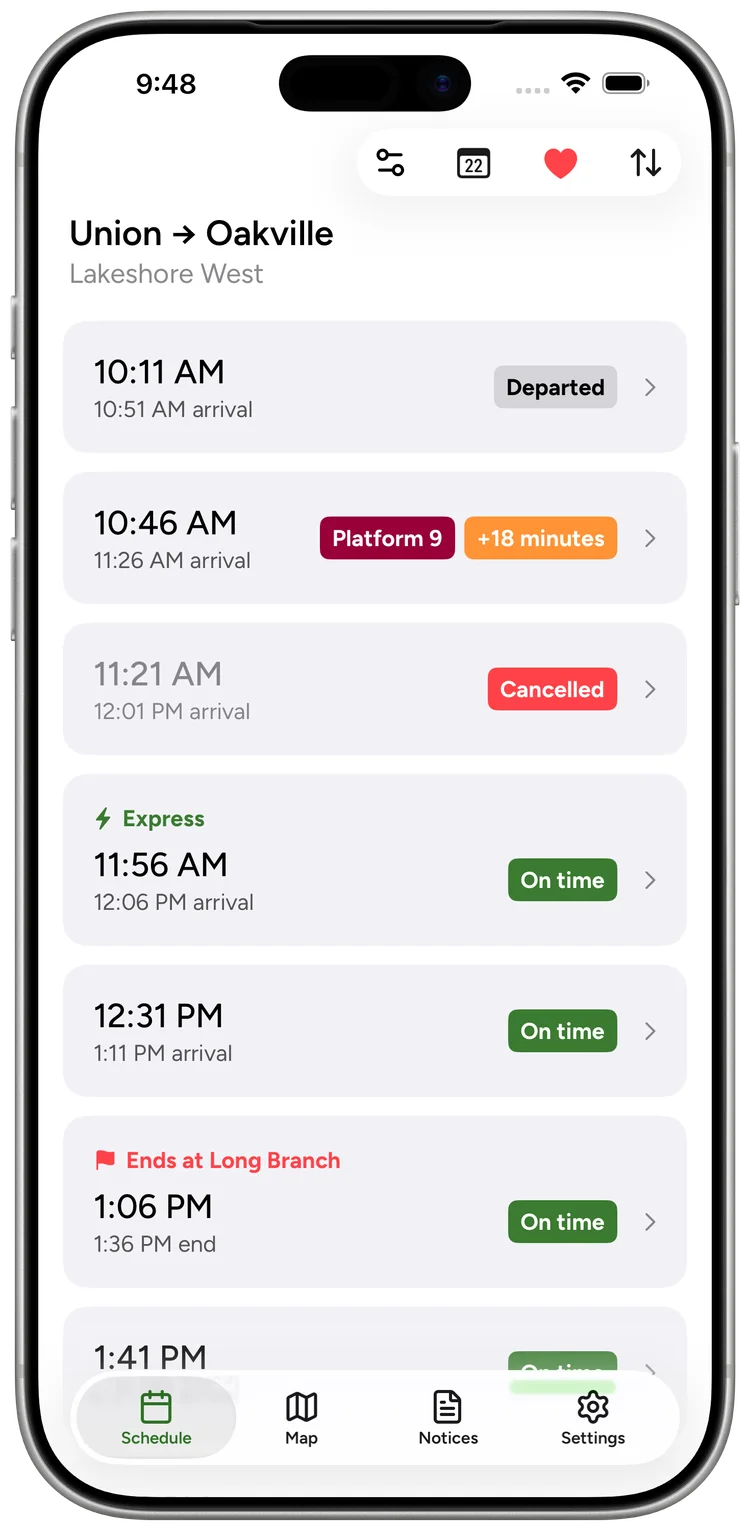 GoTrack competitor schedule screenshot
