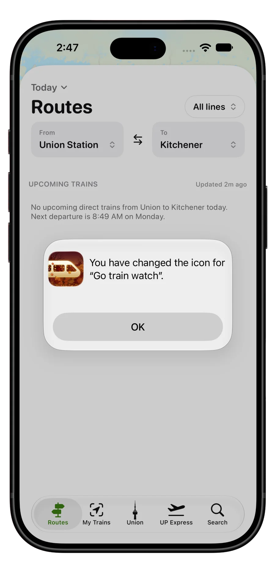 iOS app icon change confirmation