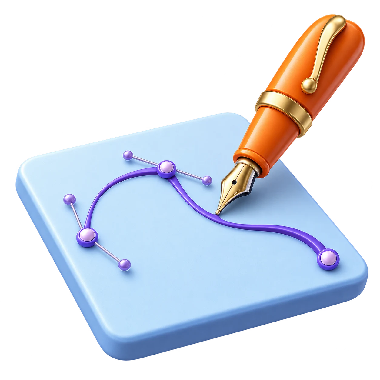 Orange pen drawing a Bézier curve with control points