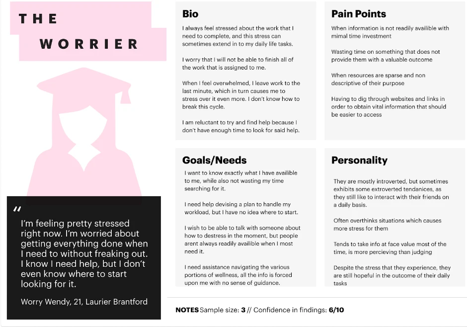 Worrier student persona created for the Resource Compass project