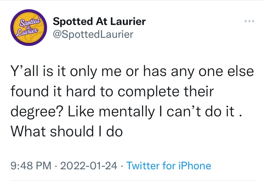 Archived student tweet about their university experience